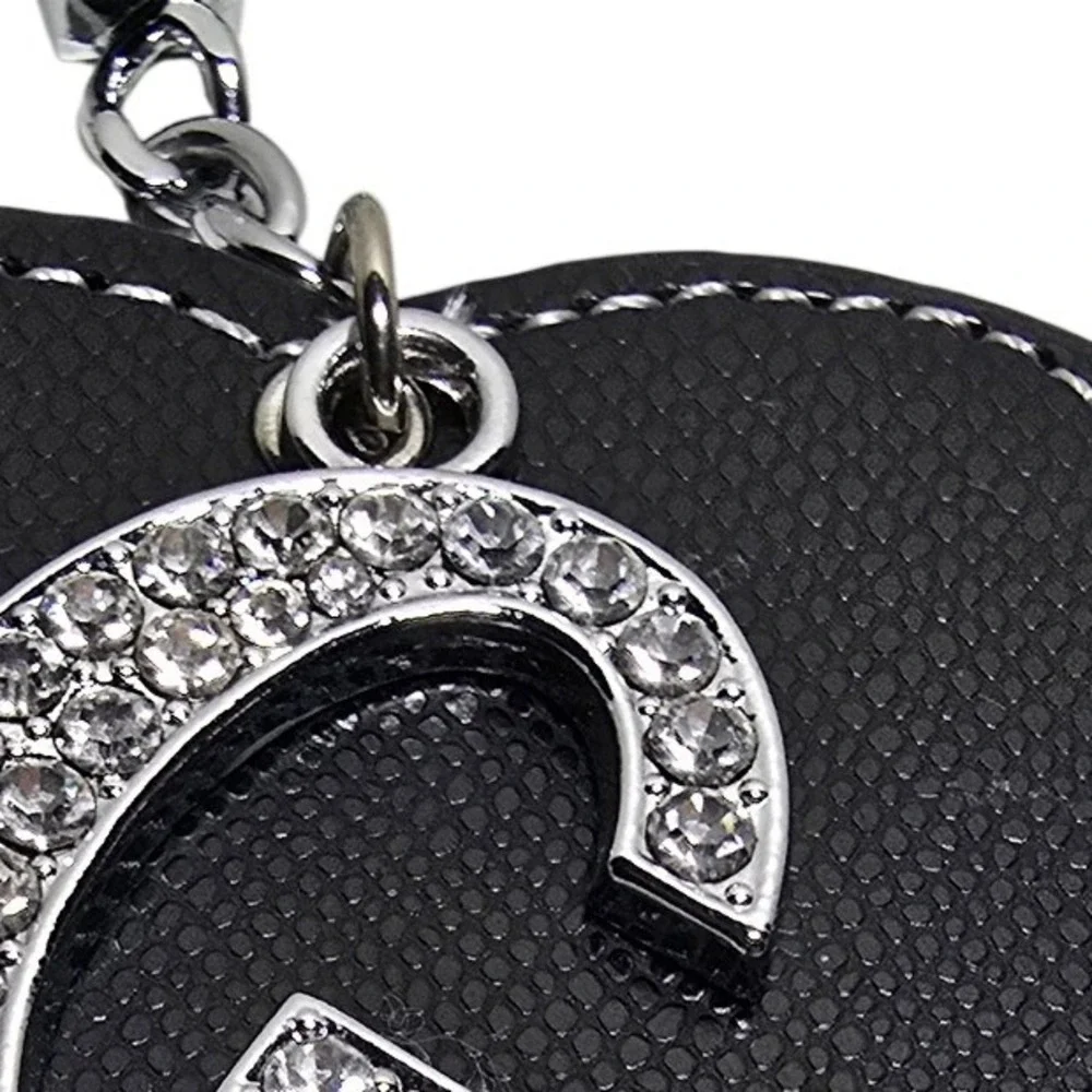 Initial Heart Keychains‎ G Black Silver gem keychain heart faux leather monogram